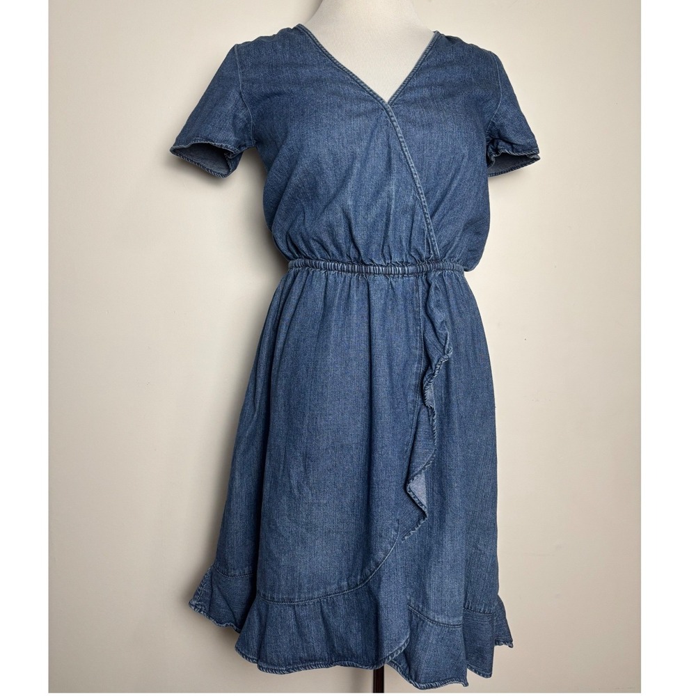 J. Crew Mercantile Womens Denim Ruffle Wrap‎ Dress XXS Coastal Cowgirl Cotton